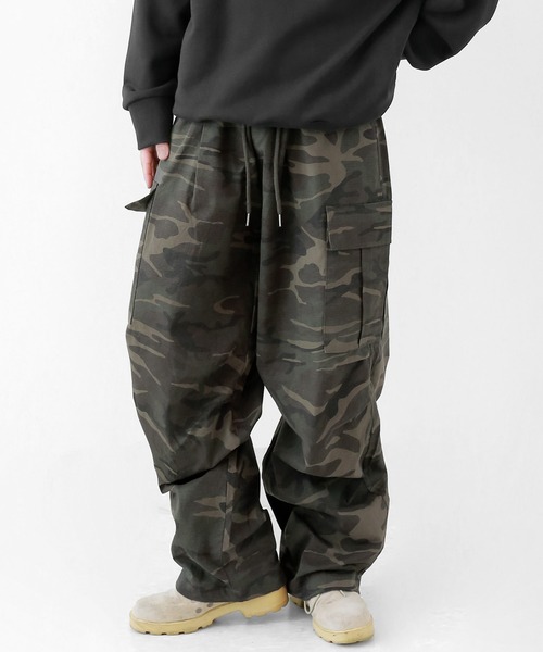 minsobi（ミンソビ） カーゴパンツ 迷彩ワイドカーゴパンツ ミリタリー