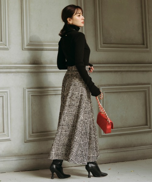 anuans（アニュアンス） スカート ウールチェックツイードフレア