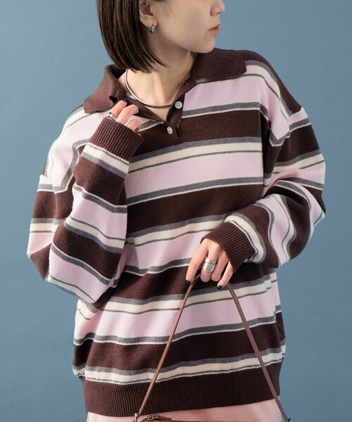 mystic（ミスティック） ニット セーター マルチボーダーラガーニット