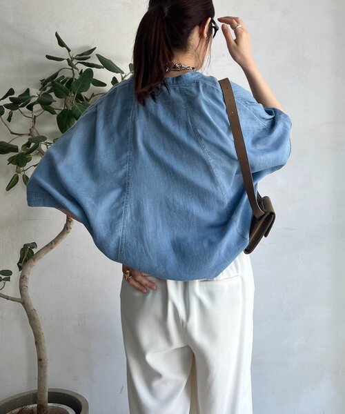 DouDou（ドゥドゥ） ブラウス シャツ シアーデニムポンチョ風ブラウス