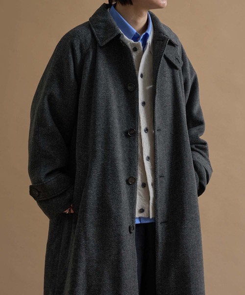epnok ステンカラーコート コート ウールブレンドヘリンボーンステン