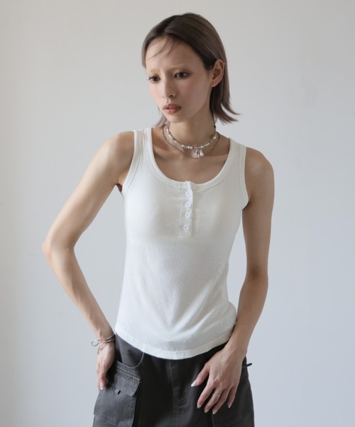 ULYSSES タンクトップ ノースリーブ 「ブラトップ」カップ付きヘンリー