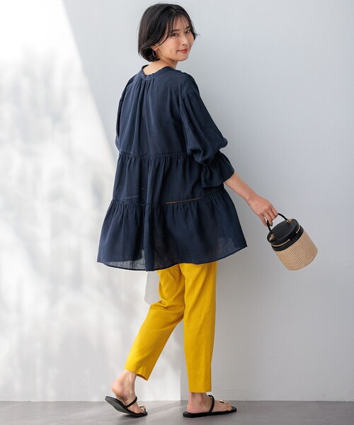 ブラウス シャツ 「洗える」LIBECOリネン ティアード チュニック