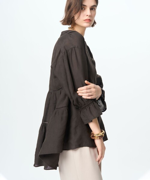 ブラウス シャツ 「洗える」LIBECOリネン ティアード チュニック