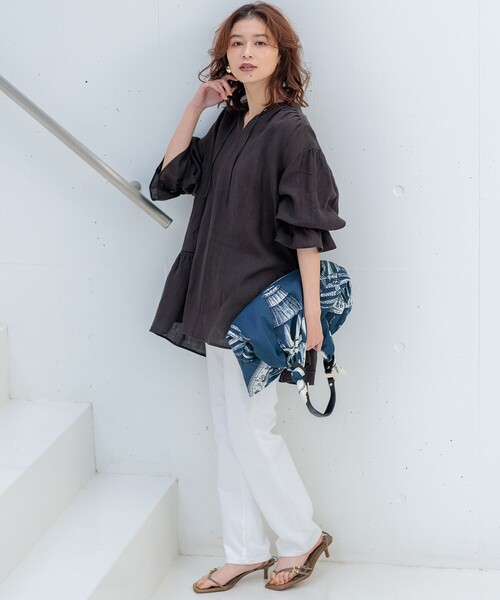 ブラウス シャツ 「洗える」LIBECOリネン ティアード チュニック