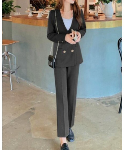 セットアップ ベルトデザインダブルテーラードジャケット+パンツ