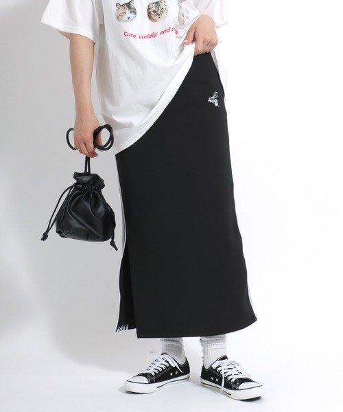 スカート 蜂さん刺繍 サイドライン タイトジャージスカート レディース