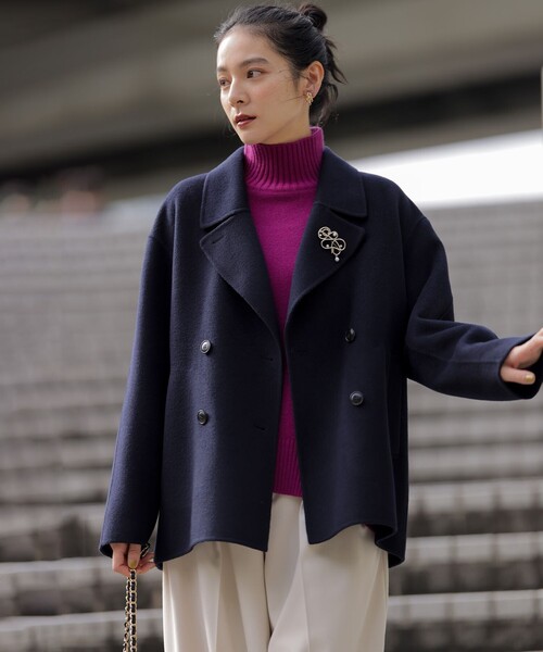 組曲 KUMIKYOKU ウール ピーコート 150cm ネイビー 組曲 KUMIKYOKU