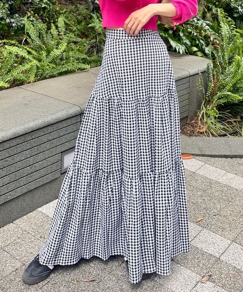 スカート ギンガムチェックティアードスカート : ZOZOTOWN Yahoo!店