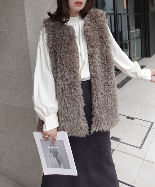 CORNERS（コーナーズ） ベスト ジレ プードルボアベスト レディース