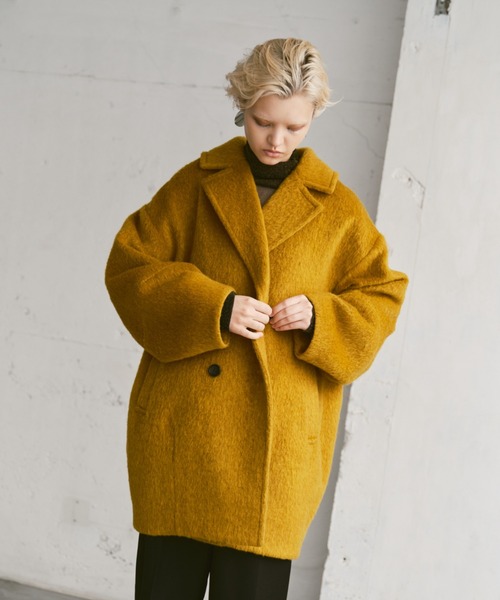 ピーコート pコート wool blend shaggy cocoon p coat/ウールブレンド