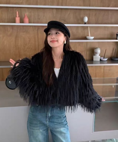 H.TOKYO ブルゾン アウター 短丈ノーカラーフェイクファージャケット