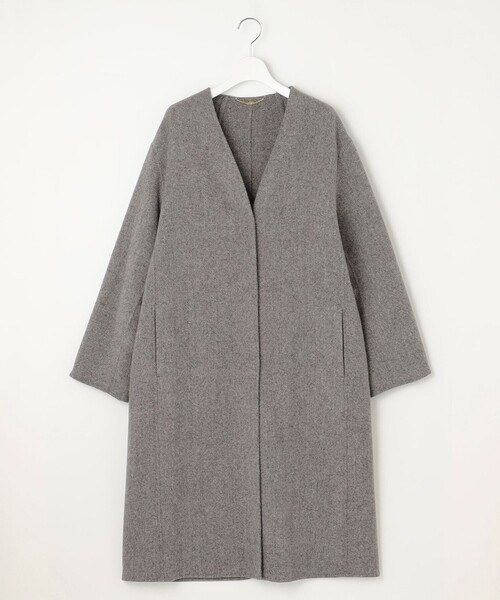 自由区（ジユウク） ノーカラーコート コート ウールリバーロング