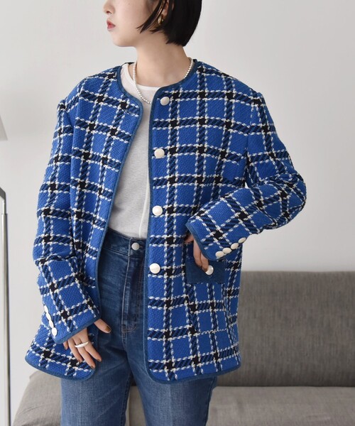 quaranciel ジャケット ノーカラージャケット quaranciel: ブルー