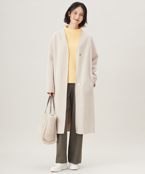 自由区（ジユウク） ノーカラーコート コート ウールリバーロング