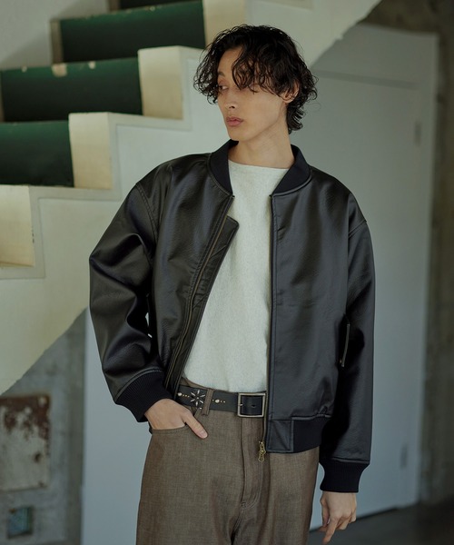 Bleme ma1 ma-1 PU合皮 ダブルジップ MA-1 ボンバージャケット