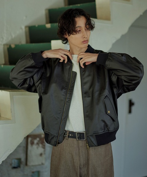 Bleme ma1 ma-1 PU合皮 ダブルジップ MA-1 ボンバージャケット