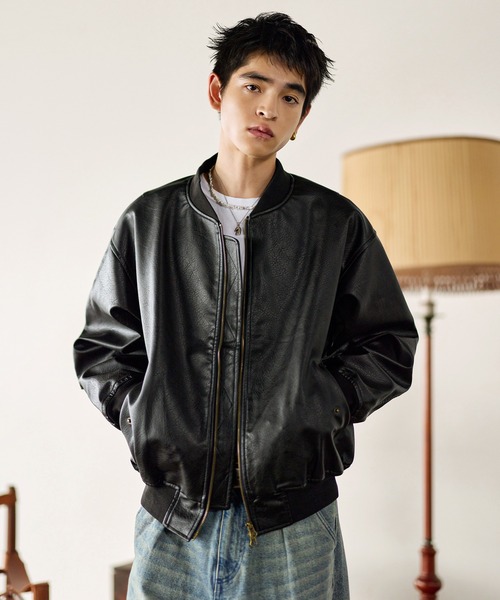 Bleme ma1 ma-1 PU合皮 ダブルジップ MA-1 ボンバージャケット