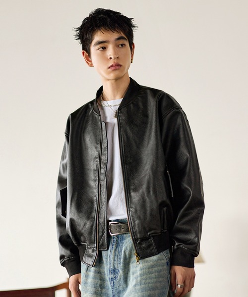 Bleme ma1 ma-1 PU合皮 ダブルジップ MA-1 ボンバージャケット