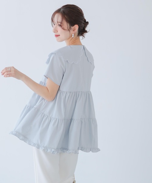 Fit more（フィットモア） ドット刺繍スカラップカラーギャザー