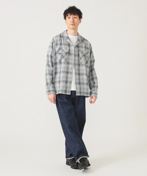 BEAMS（ビームス） シャツ オンブレチェック オープンカラー シャツ