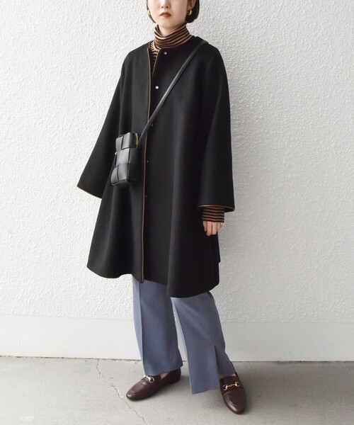 SHIPS any ノーカラーコート コート any: ノンミュールジングウール
