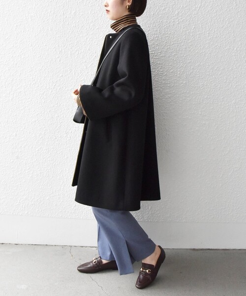 SHIPS any ノーカラーコート コート any: ノンミュールジングウール