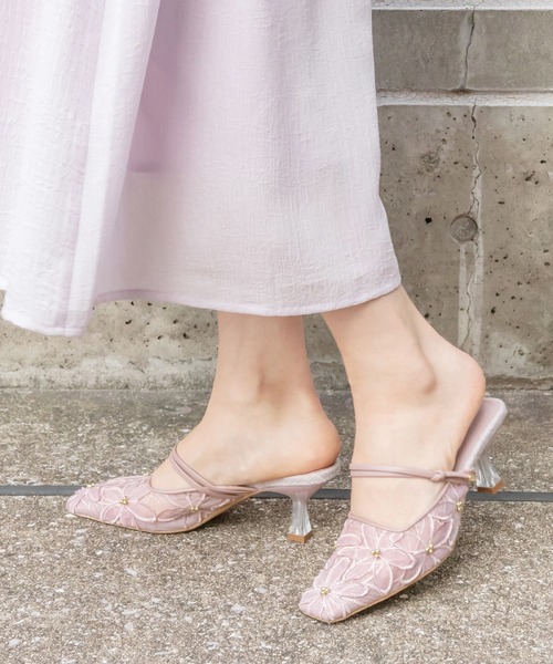 RANDA（ランダ） パンプス フラワーレースクリアミュール : ZOZOTOWN