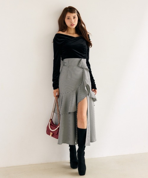 rienda（リエンダ） スカート フリルスリットハイウエストスコート