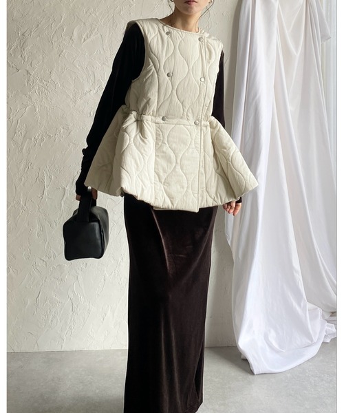 She's Closet ベスト ジレ ペプラムフレア中綿キルティングベスト