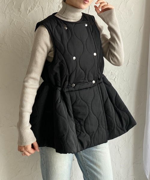She's Closet ベスト ジレ ペプラムフレア中綿キルティングベスト