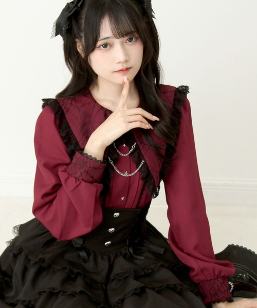 DearMyLove ブラウス シャツ 角襟クモレースチェーンブラウス