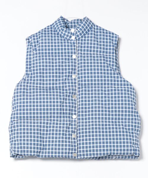 ダウンベスト ベスト チェック柄 スタンドカラー エコダウンベスト