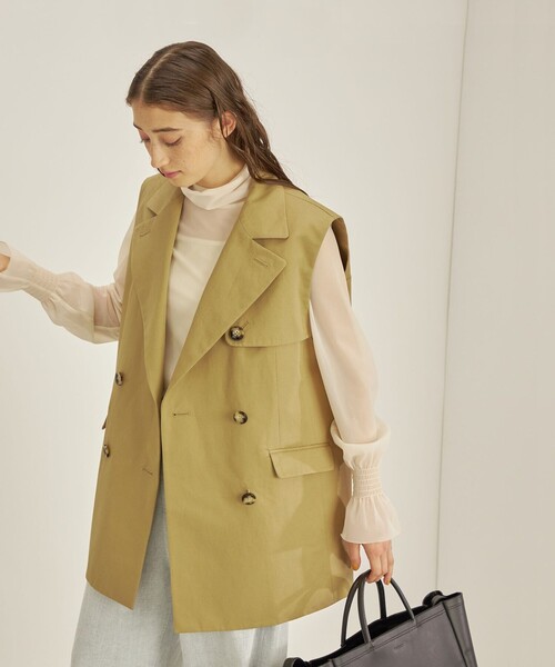 SHIPS（シップス） ベスト ジレ 綿麻 カルゼ ダブルブレスト ジレ