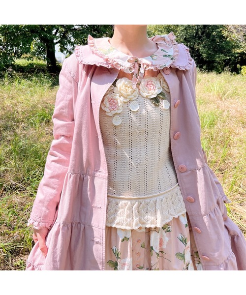 PINK HOUSE（ピンクハウス） ベスト ジレ ホワイトローズモチーフ