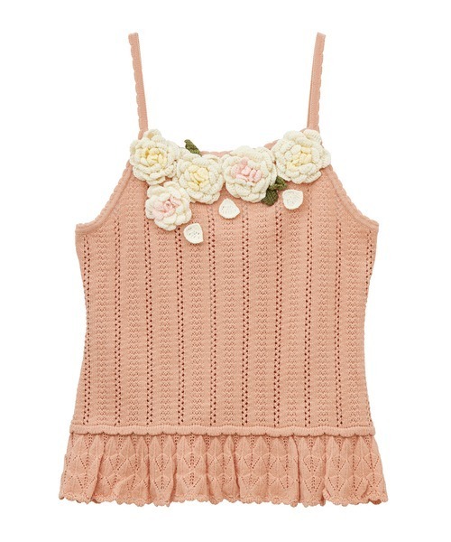 PINK HOUSE（ピンクハウス） ベスト ジレ ホワイトローズモチーフ