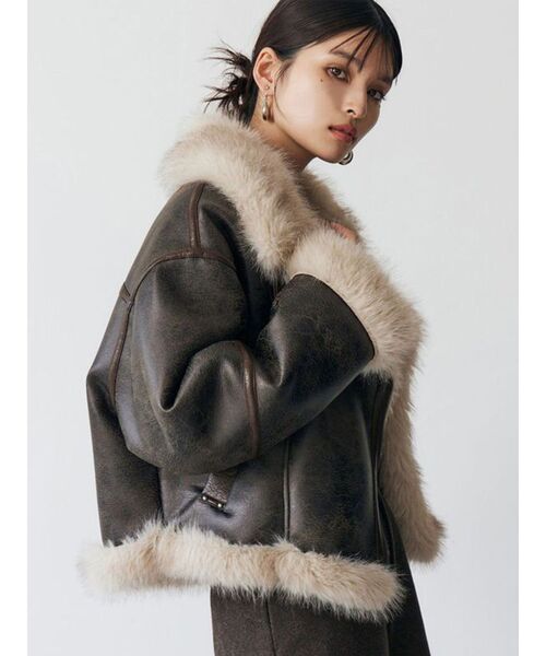 MURUA（ムルーア） ムートンコート ボアコート アンイーブンショート