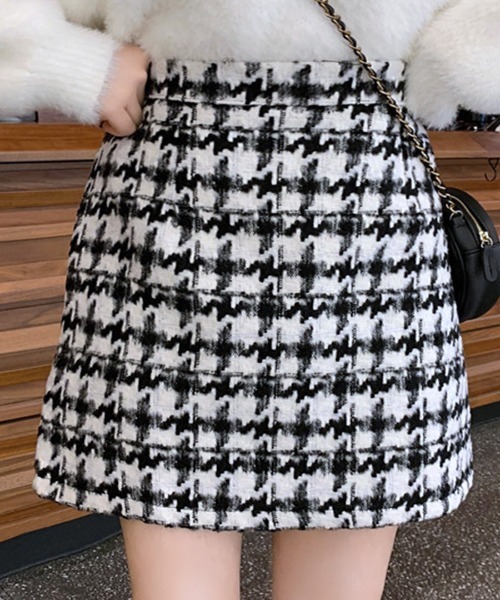 REMUR スカート ハイウエストミニスカート 千鳥格子柄 : ZOZOTOWN