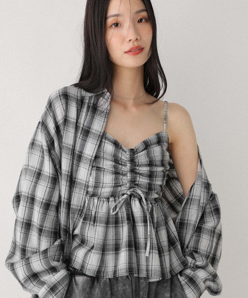 Heather（ヘザー） キャミソール フロントリボンチェックビスチェ