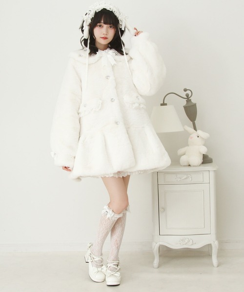 DearMyLove コート アウター キラキラビジュー襟デザインファーコート