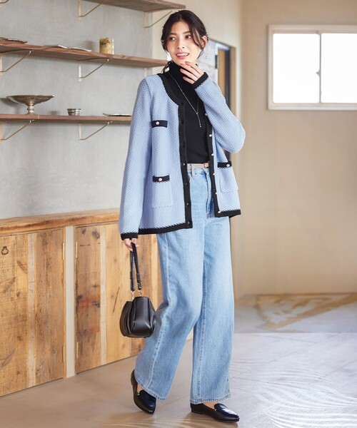 Tiaclasse ジャケット ノーカラージャケット 「洗える」ミドル丈配色