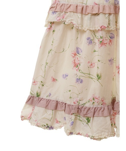 スイートピー柄ノースリーブワンピース スイートピープリント