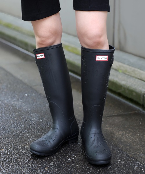 ほぼ未使用】HUNTER レインブーツ ラバー 黒 UK7 ロング ベルト ほぼ未
