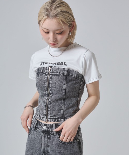 ENVYM（アンビー） チューブトップ ベアトップ センタージップデニム