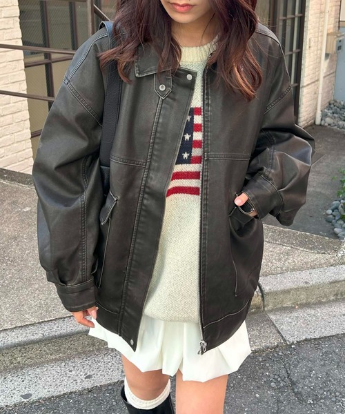 INGNI（イング） ブルゾン アウター ヴィンテージライクフェイクレザー