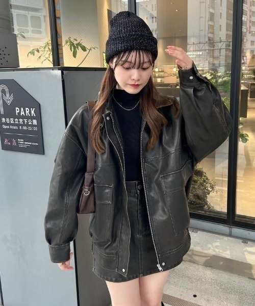 INGNI（イング） ブルゾン アウター ヴィンテージライクフェイクレザー