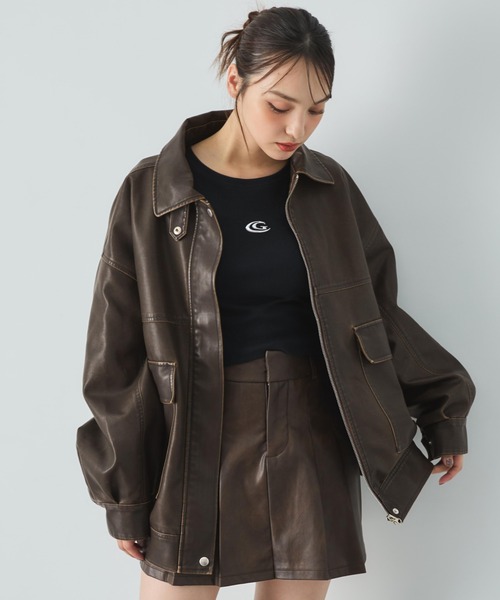 INGNI（イング） ブルゾン アウター ヴィンテージライクフェイクレザー