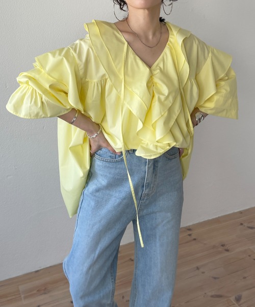 wee9s（ウィークス） ブラウス シャツ big collar frill blouse / 付け