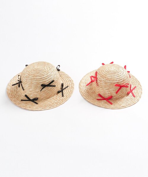 p.premier（ピードットプルミエ） 帽子 ハット たくさんリボンの麦わら