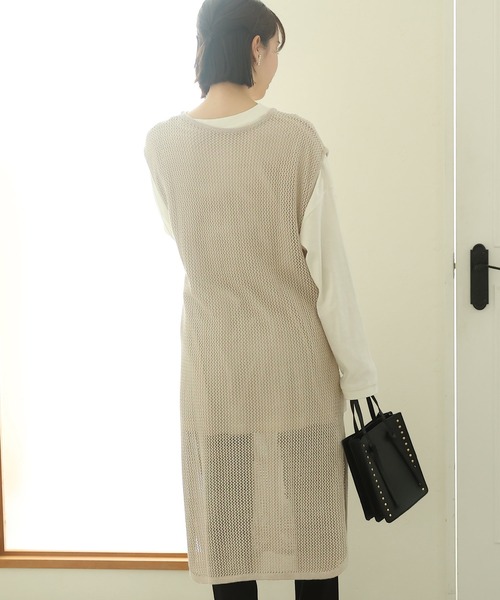 ElegChic ベスト ジレ メッシュニットロングベスト レディース